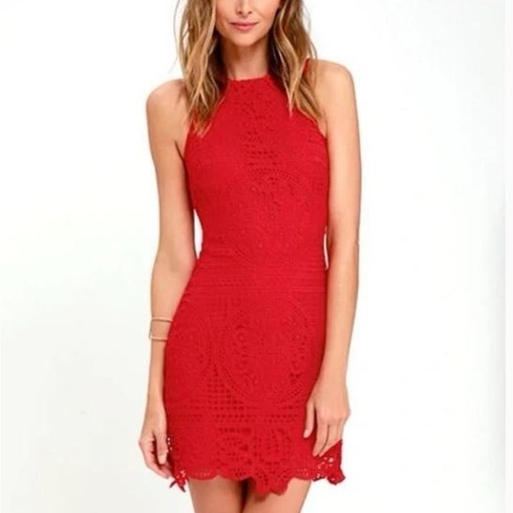 J.O.A. Dresses & Skirts - J.O.A. Red Lace Halter Mini Dress
